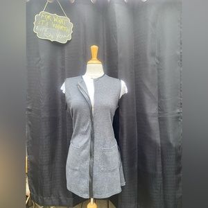 Vintage DKR&CO Studio Charcoal Grey Leather Trim Zip Cardigan Vest Dress- Size M